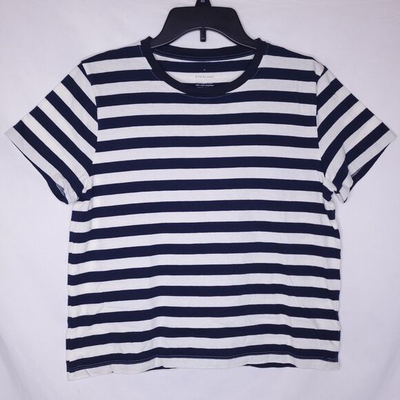 Everlane T Shirt Womens Medium Striped Navy, White Cropped Organic Cotton - Picture 1 of 10